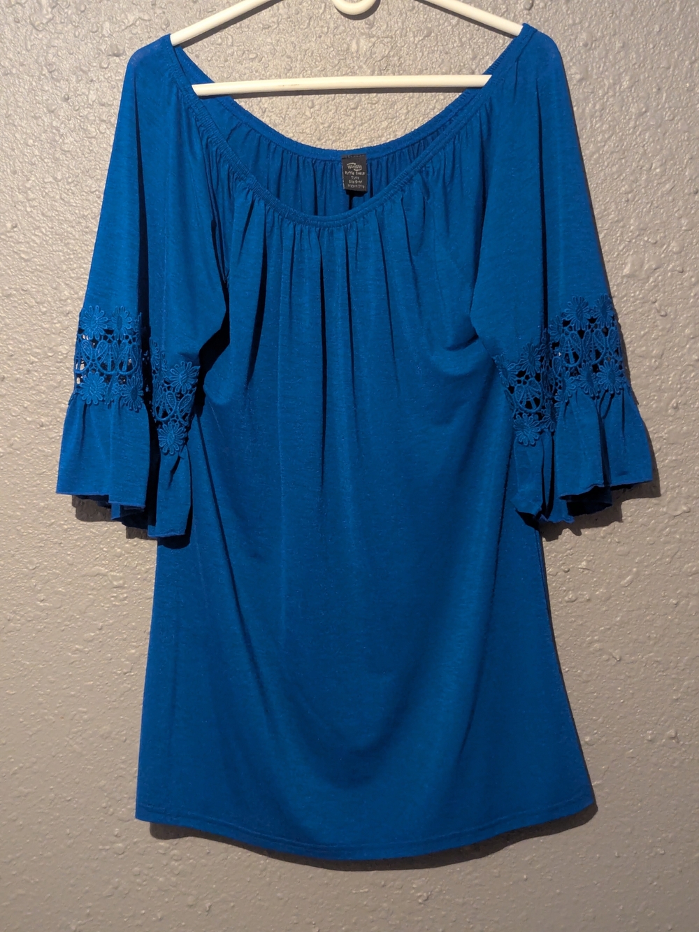 S-M Off-Shoulder Crochet Sleeve Women's Top - Blue Tunic